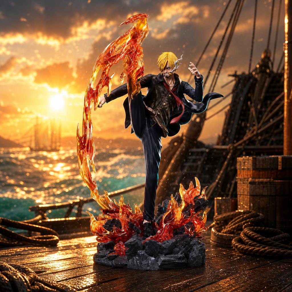 Figura de colección Sanji 30 cm, en escena épica