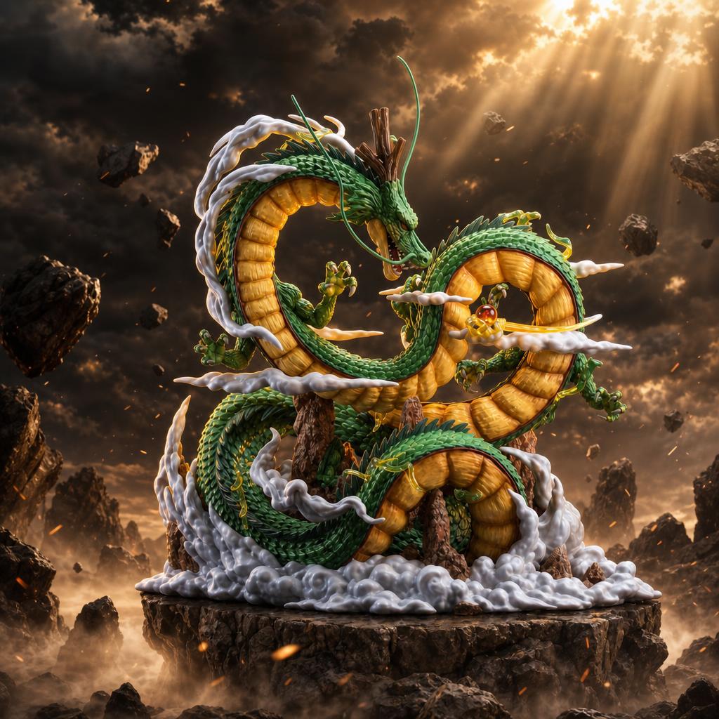 Figura de colección Shenron, en escena épica