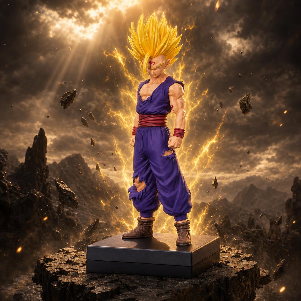 Figura de colección Son Gohan Super Saiyan 2, en escena épica